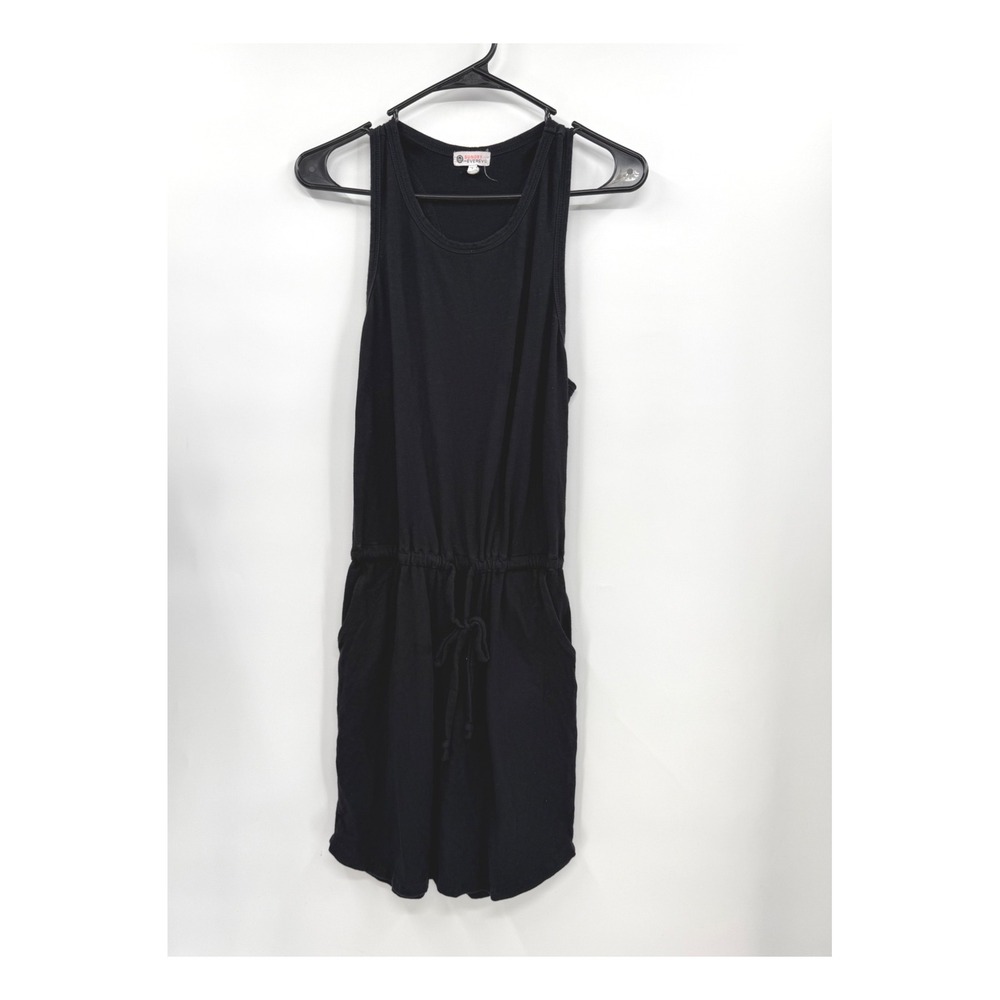 Sundry‎ 1 Romper Womens Black Racerback Drawstring Waist Cotton Blend Sleeveless